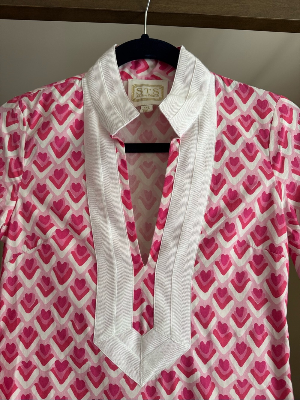 Sail to Sable Pink and White Heart-Print Tunic Dress XXS - Picture 2 of 3